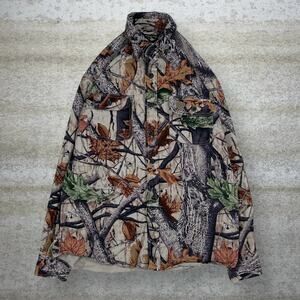 Vintage Hunting Camo Button Up Shirt Cotton Long Sleeve Woodland Woodn Trail 90s
